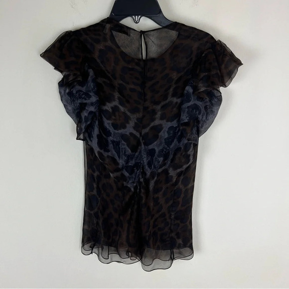 Yves Saint Laurent YSL Leopard Print Ruffle Sheer Boise Top Size 0 / XS - Picture 3 of 5